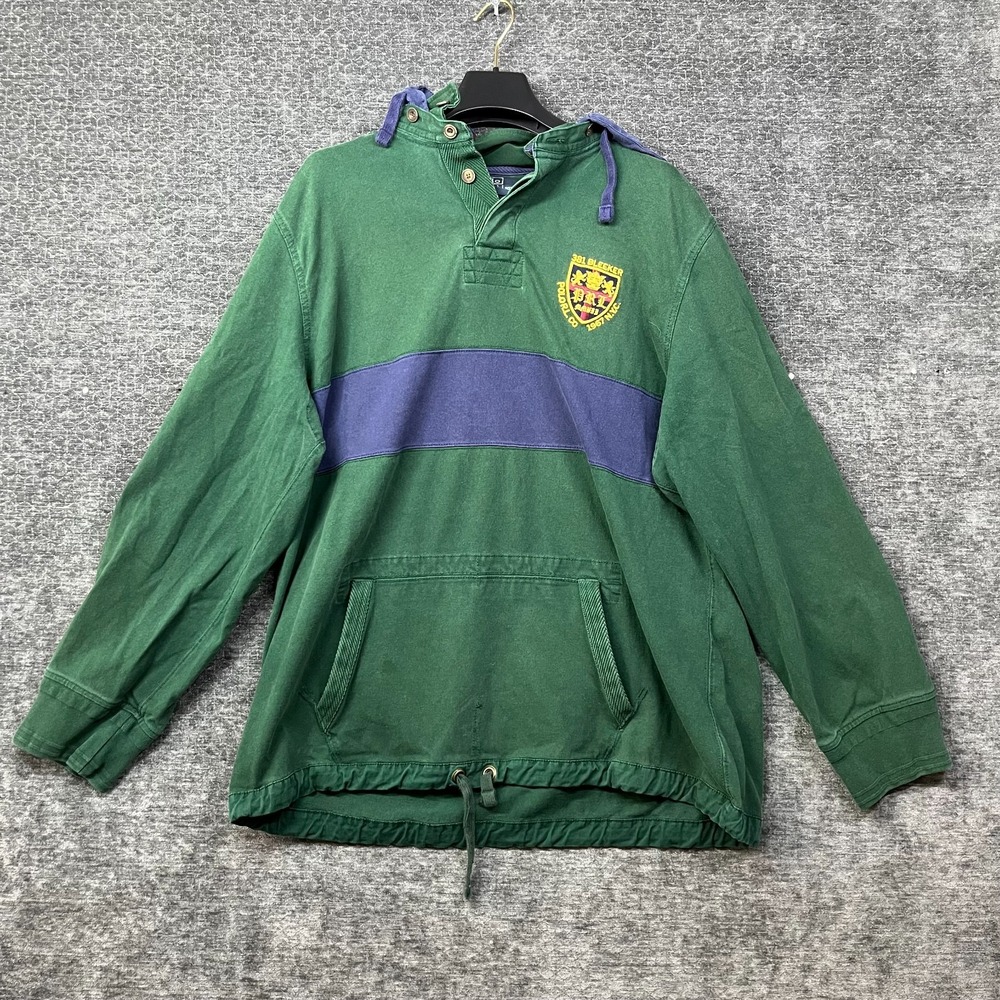 Polo Ralph Lauren Rugby Hoodie Men's Green Big 3 381 Bleecker Patch Pullover 2XL